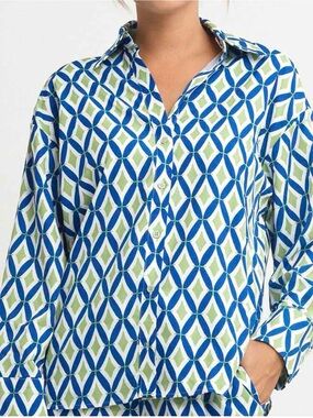 Geometric Blue & Green Button-Down Shirt